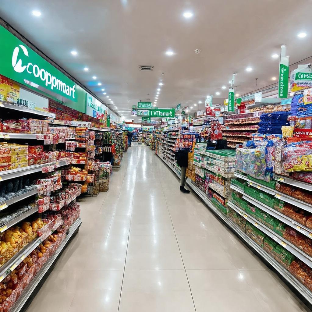 Toan canh khu vuc mua sam ben trong sieu thi Co.opmart Vi Thanh, Hậu Giang